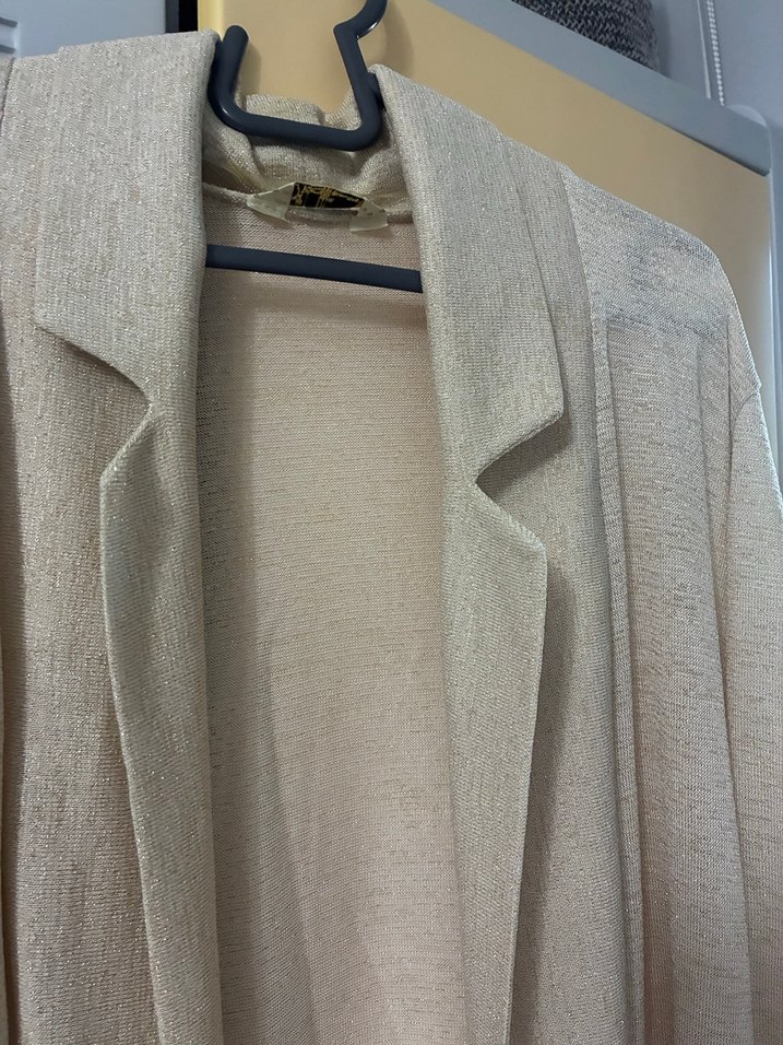 Bej Uzun Kollu Kadın simli hırka - Görsel 4