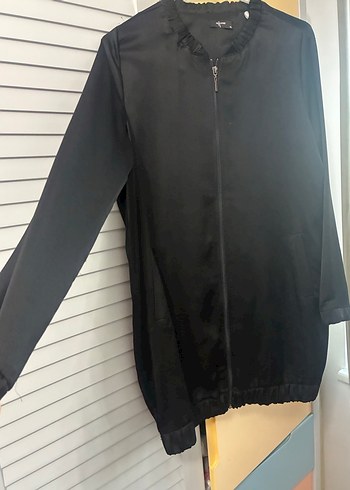 Kadın Siyah saten bomber tunik ceket - Görsel 2
