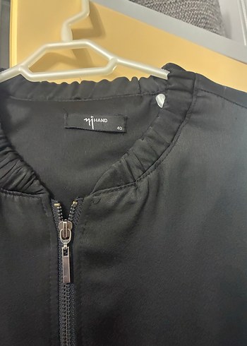 Kadın Siyah saten bomber tunik ceket - Görsel 4