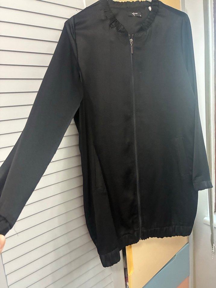 Kadın Siyah saten bomber tunik ceket - Görsel 2