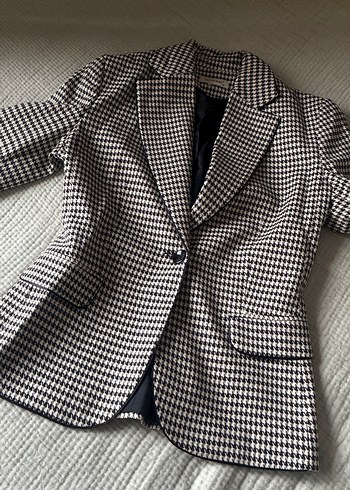 Kadın Siyah-Beyaz Kazayağı Desenli Blazer Ceket - Görsel 3