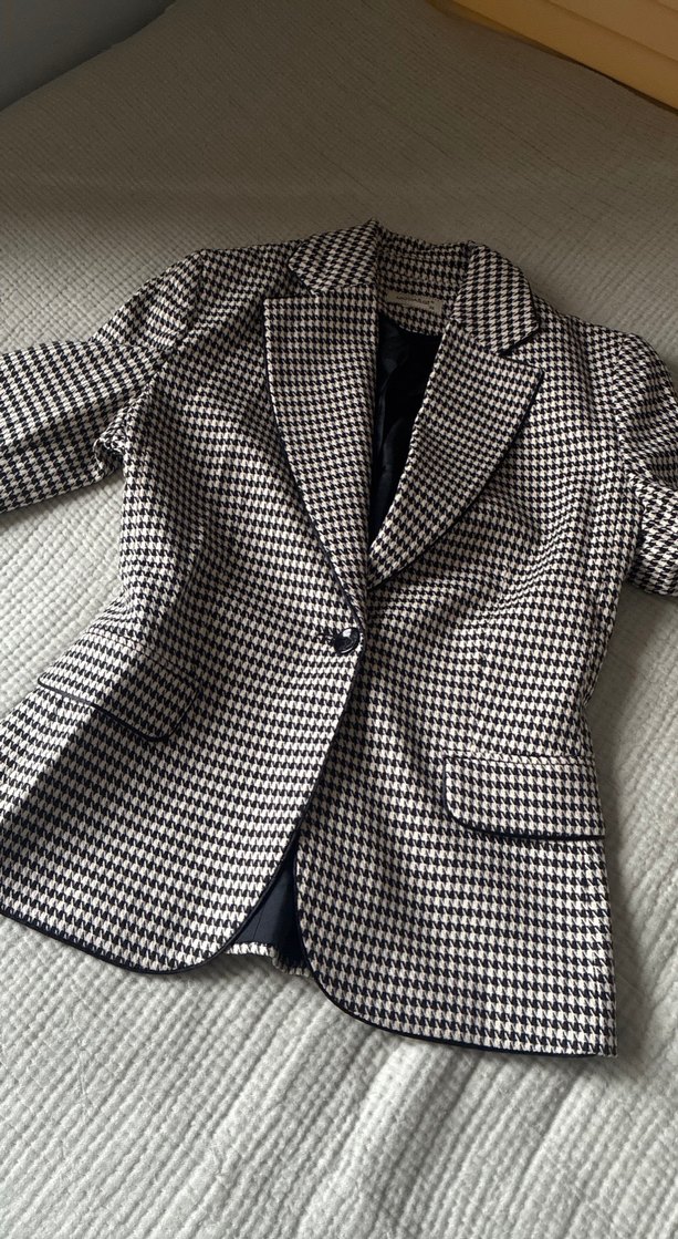 Kadın Siyah-Beyaz Kazayağı Desenli Blazer Ceket - Görsel 3