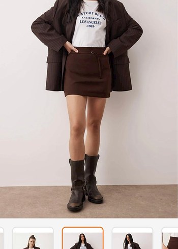 Kahverengi mini şort etek atkası etek görünümlü - Görsel 3