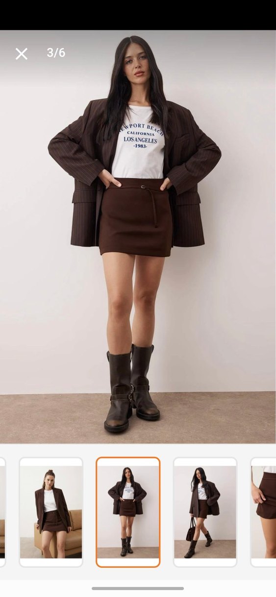 Kahverengi mini şort etek atkası etek görünümlü - Görsel 3