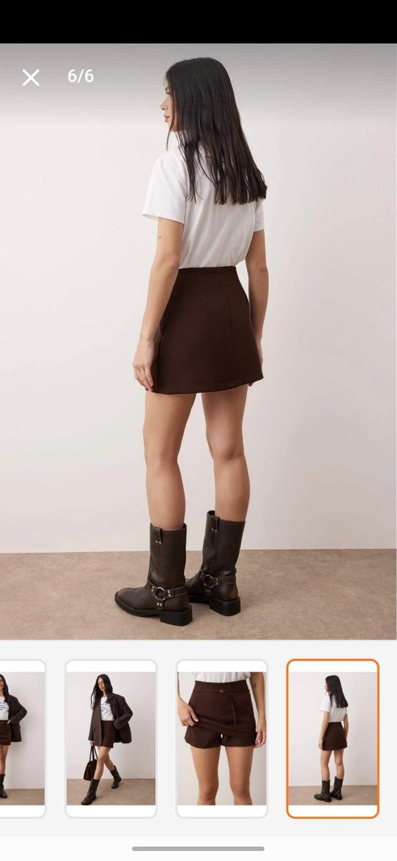 Kahverengi mini şort etek atkası etek görünümlü - Görsel 5