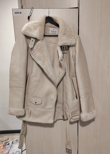 stradivarius Bej krem Kürklü Deri Kadın Ceket - Görsel 4