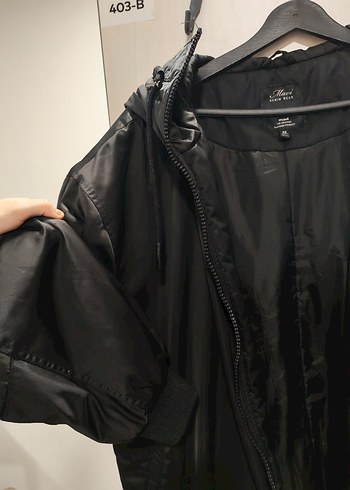 Kadın Siyah Fermuarlı oversize mont mavi - Görsel 3