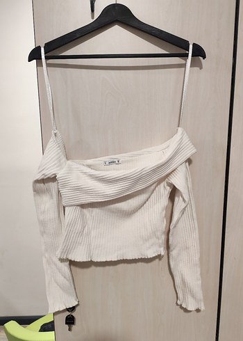 Beyaz Pilili omuzu açık üst - Görsel 4