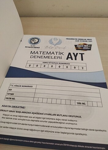 Bilgi Sarmal Yayınları Ayt Matematik denemesi 
