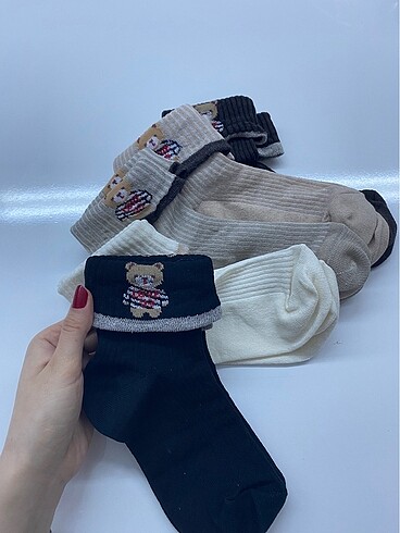 5 Çift Teddy Bear Desenli Kadın çorap