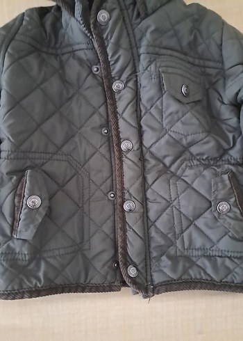 Düğmeli Kapüşonlu Erkek Çocuk Gri Mont - Görsel 2