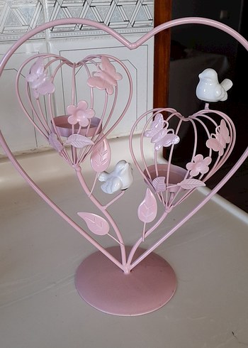 English Home Pembe Kalp Figürlü Dekoratif Mumluk
