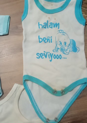 Mavi Kısa Kollu Pamuklu Bebek Body - Görsel 3
