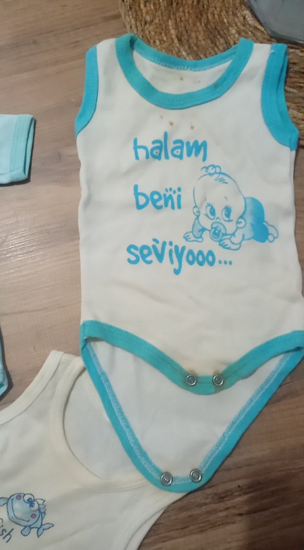 Mavi Kısa Kollu Pamuklu Bebek Body - Görsel 3