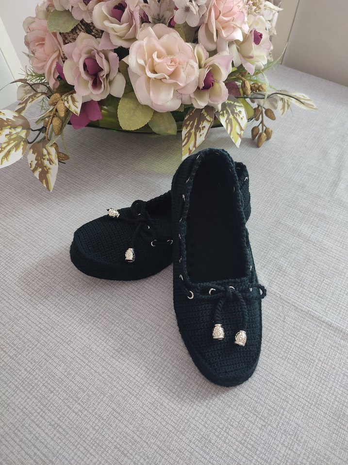 Siyah Örgü Kadın ev ayakkabısı - Görsel 3