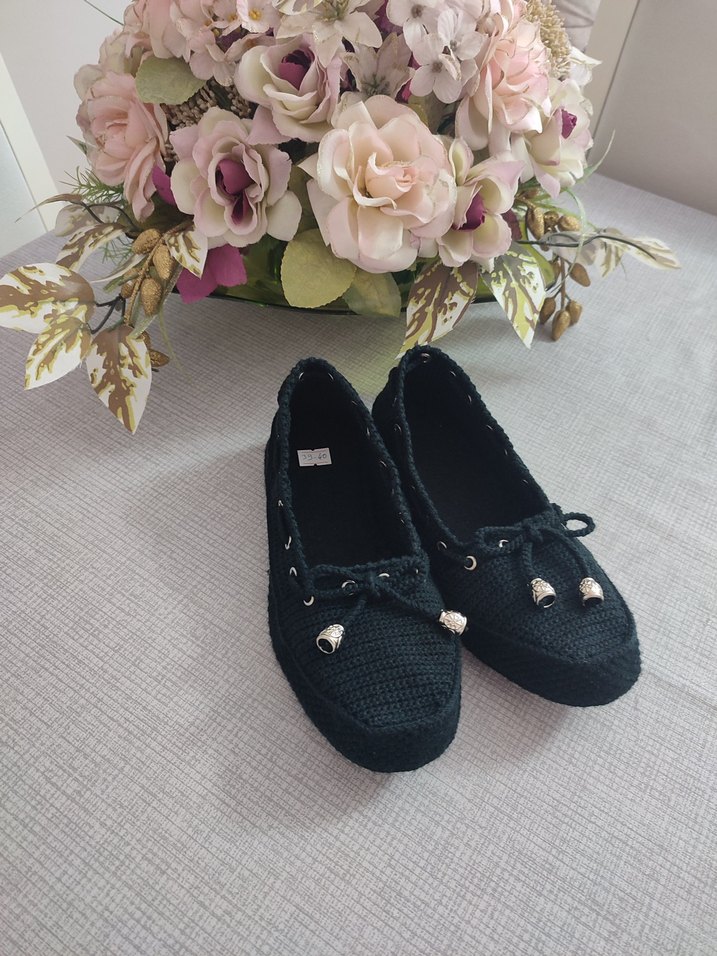 Siyah Örgü Kadın ev ayakkabısı - Görsel 2