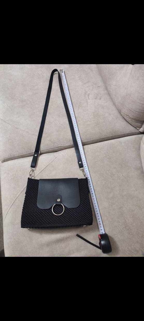 Tokalı Siyah Örgü Kadın Çanta - Görsel 2