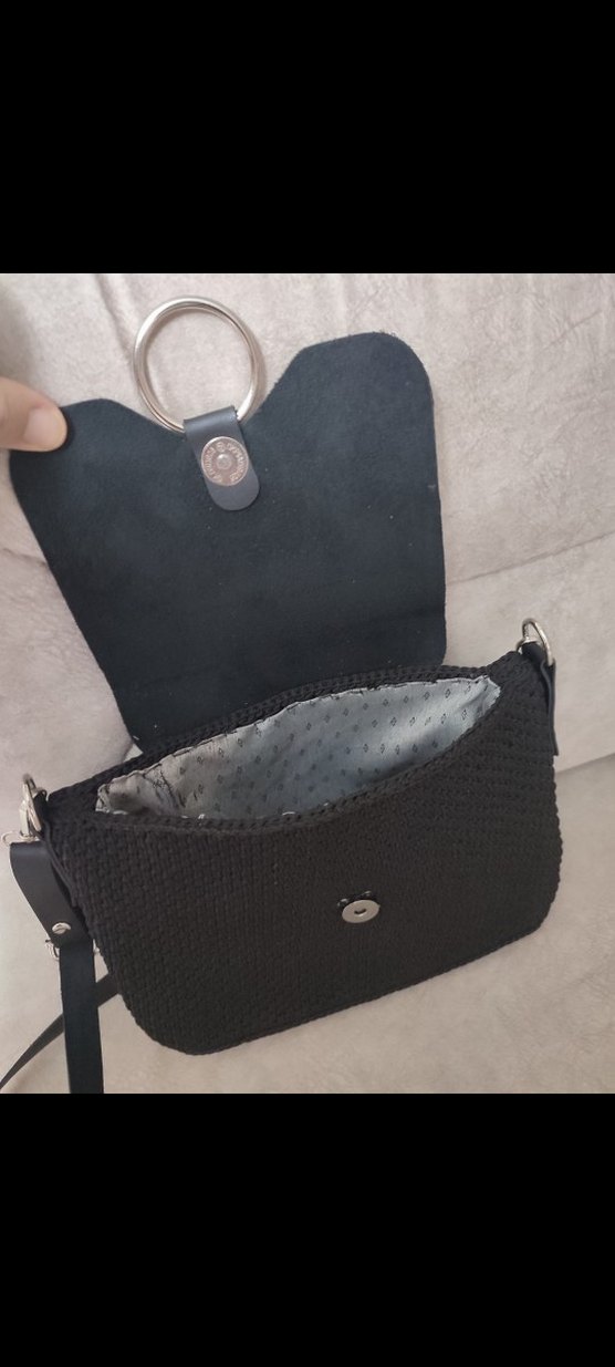 Tokalı Siyah Örgü Kadın Çanta - Görsel 3