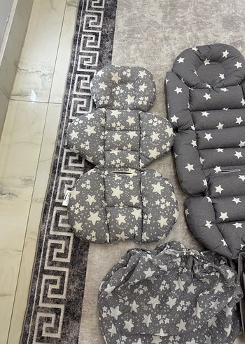 Gri Yıldız Desenli Bebek arabası ve Puset minderi - Görsel 2