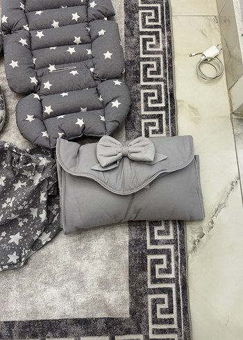 Gri Yıldız Desenli Bebek arabası ve Puset minderi - Görsel 4