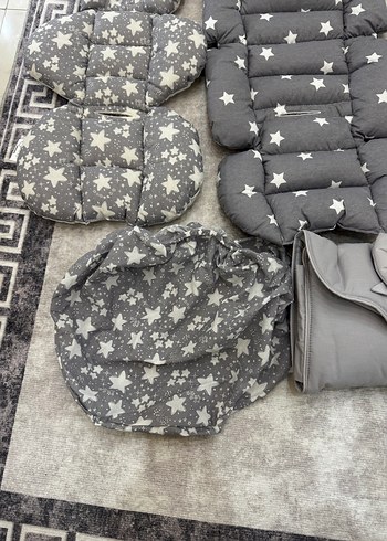 Gri Yıldız Desenli Bebek arabası ve Puset minderi - Görsel 3