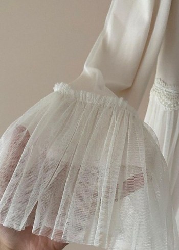 Uzun Kollu Beyaz Bohem Elbise - Görsel 3