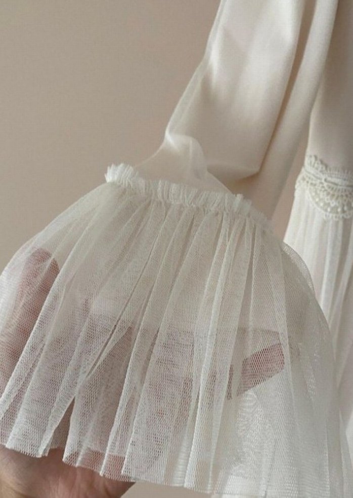 Uzun Kollu Beyaz Bohem Elbise - Görsel 3