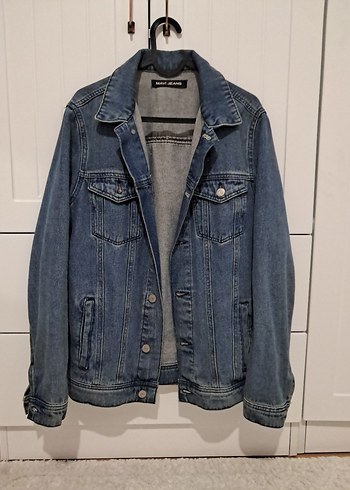 Erkek Mavi Denim Ceket, Düğmeli, Salaş Kesim - Görsel 4