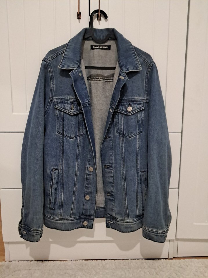 Erkek Mavi Denim Ceket, Düğmeli, Salaş Kesim - Görsel 4