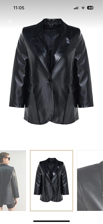 36 Beden Trendyol Milla Siyah Dokuma Oversize Suni Deri Blazer Ceket