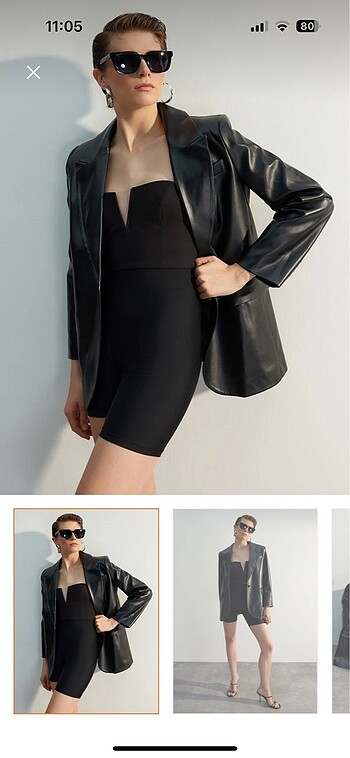 Trendyol Milla Siyah Dokuma Oversize Suni Deri Blazer Ceket