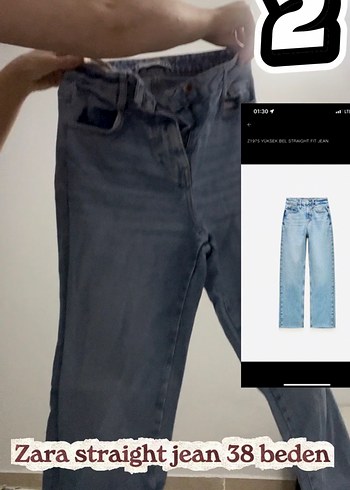 Zara İndigo Mavisi Zara Straight Jean 38 Beden