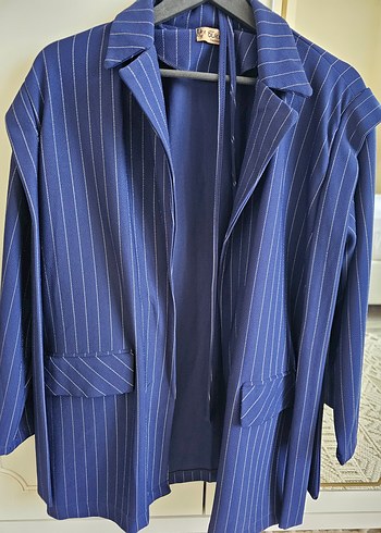 Zara Mavi Çizgili Kadın Blazer Ceket