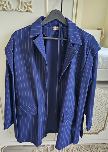 Mavi Çizgili Kadın Blazer Ceket