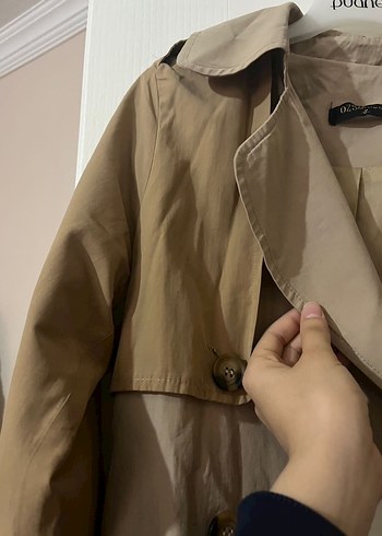 Bej Düğmeli  Kadın Trençkot - Görsel 3