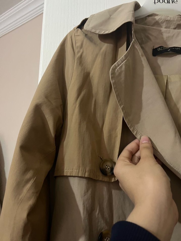 Bej Düğmeli  Kadın Trençkot - Görsel 3