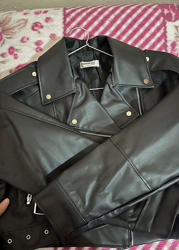 Kadın siyah Deri Kemerli Ceket - Görsel 4