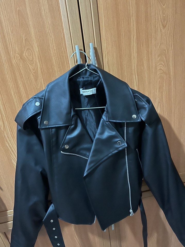 Kadın siyah  Deri Kemerli Ceket - Görsel 3