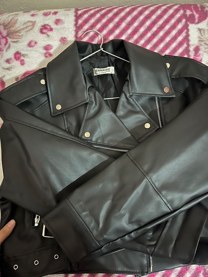 Kadın siyah  Deri Kemerli Ceket - Görsel 4