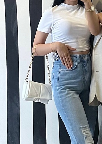 Trendyol beyaz büzgülü crop - Görsel 3