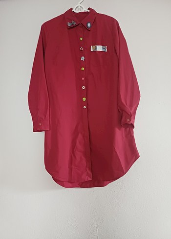 Bordo Düğmeli Uzun Kollu Gömlek - Görsel 2