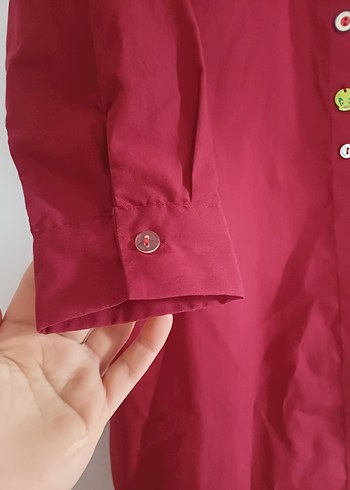 Bordo Düğmeli Uzun Kollu Gömlek - Görsel 4