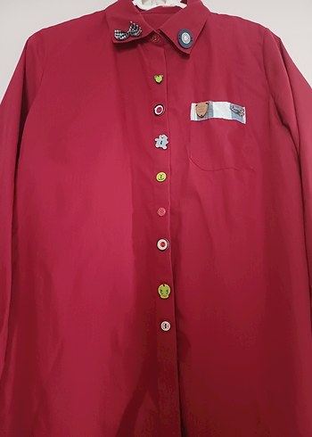 Bordo Düğmeli Uzun Kollu Gömlek - Görsel 3