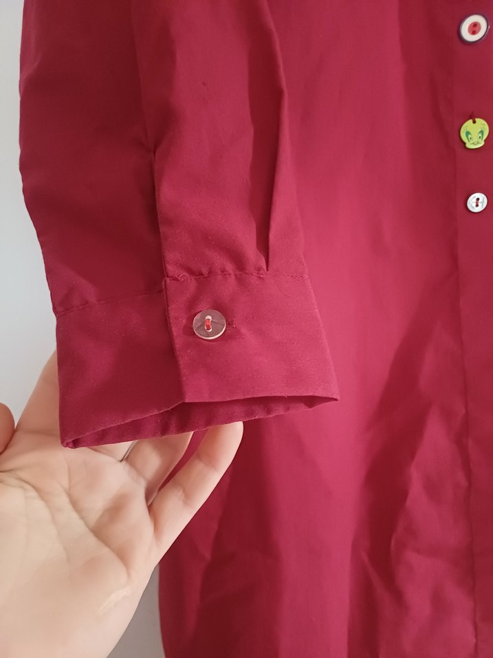 Bordo Düğmeli Uzun Kollu Gömlek - Görsel 4