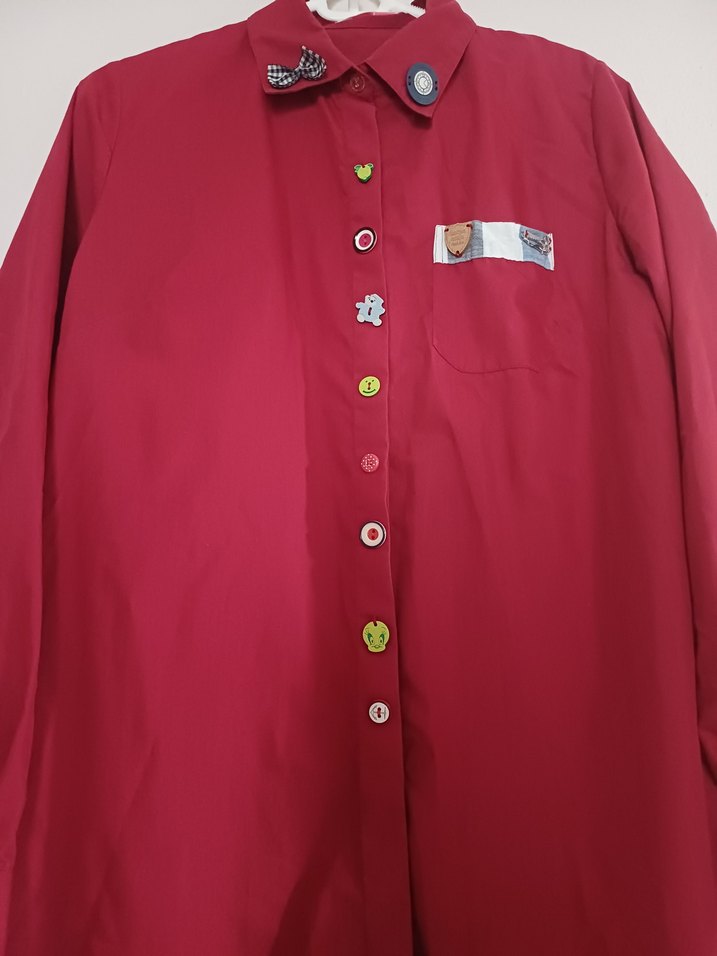 Bordo Düğmeli Uzun Kollu Gömlek - Görsel 3