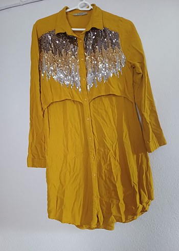 Sarı Uzun Kollu Düğmeli Kadın Gömlek - Görsel 2