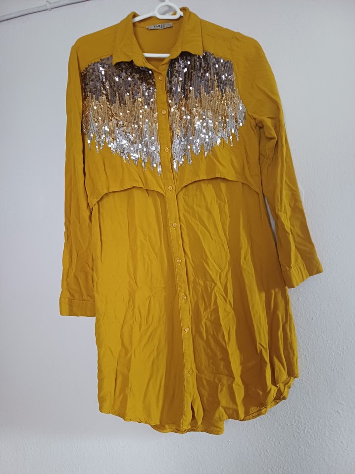 Sarı Uzun Kollu Düğmeli Kadın Gömlek - Görsel 2