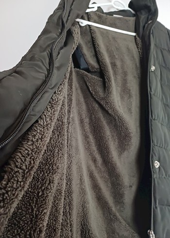 Düğmeli haki yesil Kız cocuk Mont - Görsel 4