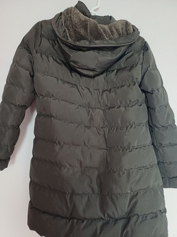 Düğmeli haki yesil Kız cocuk Mont - Görsel 5