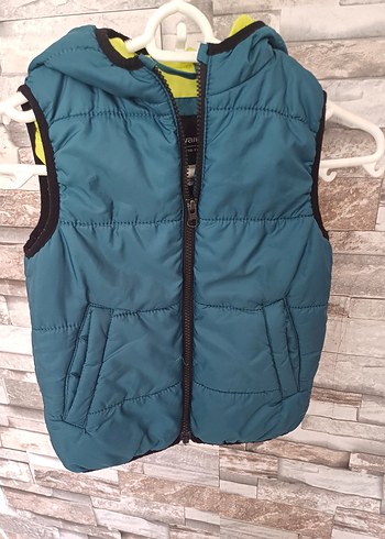 Mavi Kapüşonlu Fermuarlı Erkek Çocuk Yeleği - Görsel 2